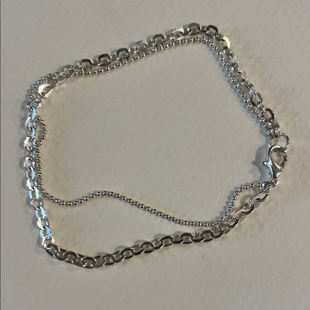 Silver tone Double Chain Anklet